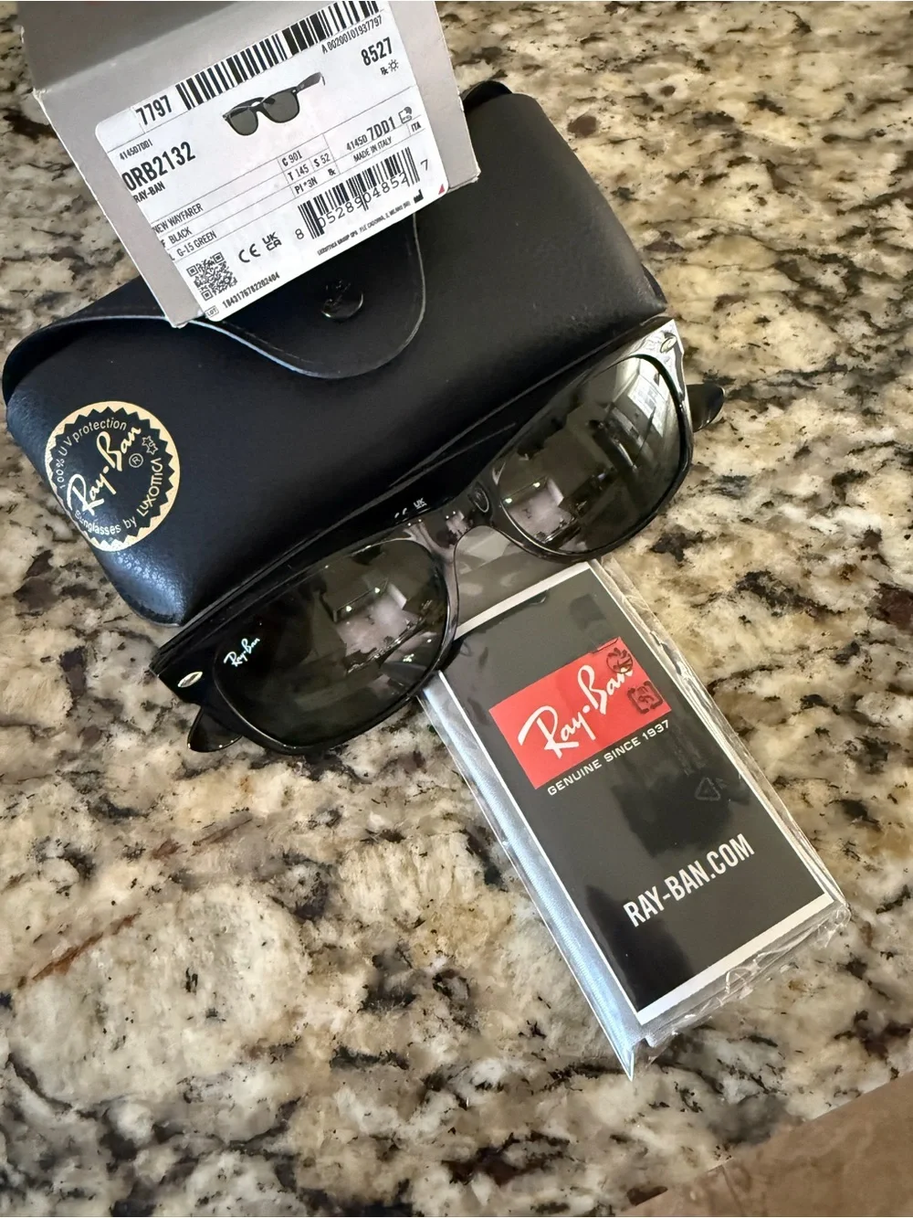 Ray-Ban Black Frame Sunglasses with Green Lenses